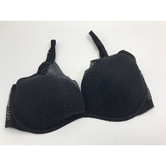 Incredible By Victoria's Secret Plunge Lace Mesh Lightly Lined Bra Black 34DDD - Picture 2 of 4